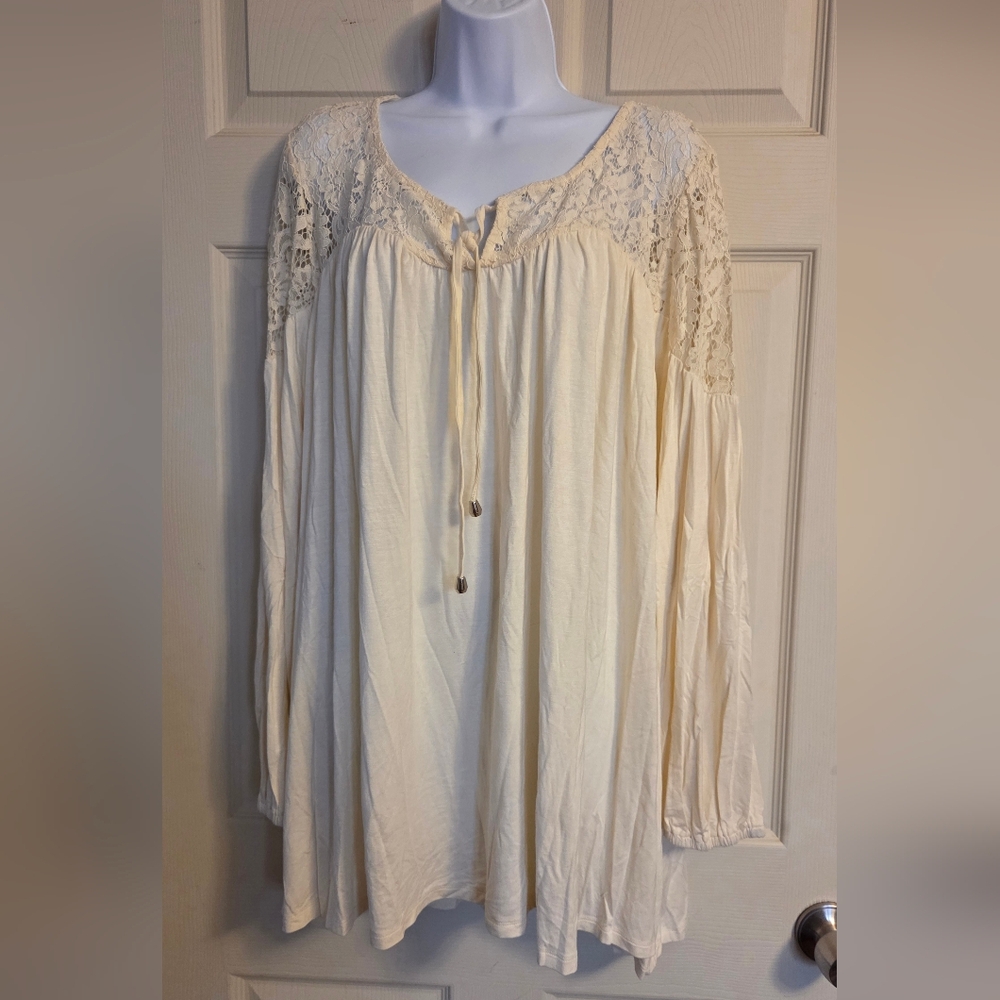 Roaman's Cream Lace Long Sleeve Top 3X
